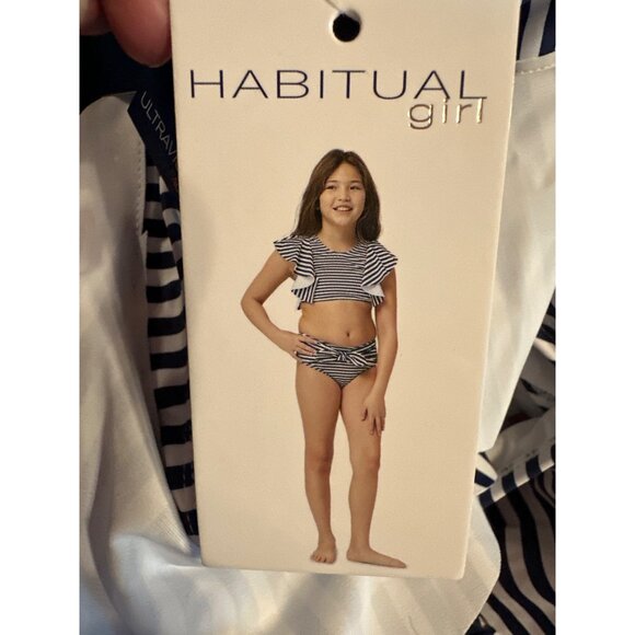 Girls Striped Ruffle Two-Piece Swimsuit By Habitual Size 10 Blue & White $52 NWT - Picture 7 of 7